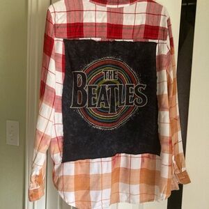 Unisex Beatles Plaid Shirt - Red, Orange, Black